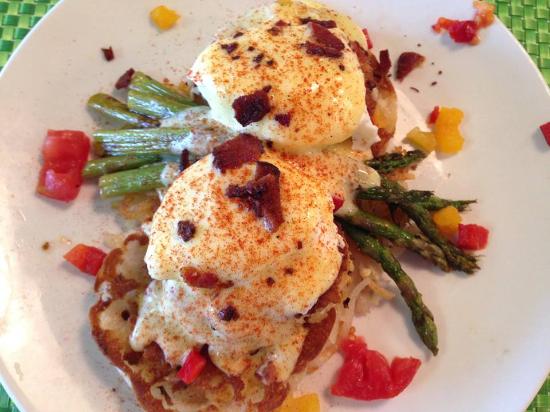 Doo-Dah Diner signature dishes Crab Cake Benedict, Banana Bread French Toast, Brisket and Eggs, Triple D French Toast
